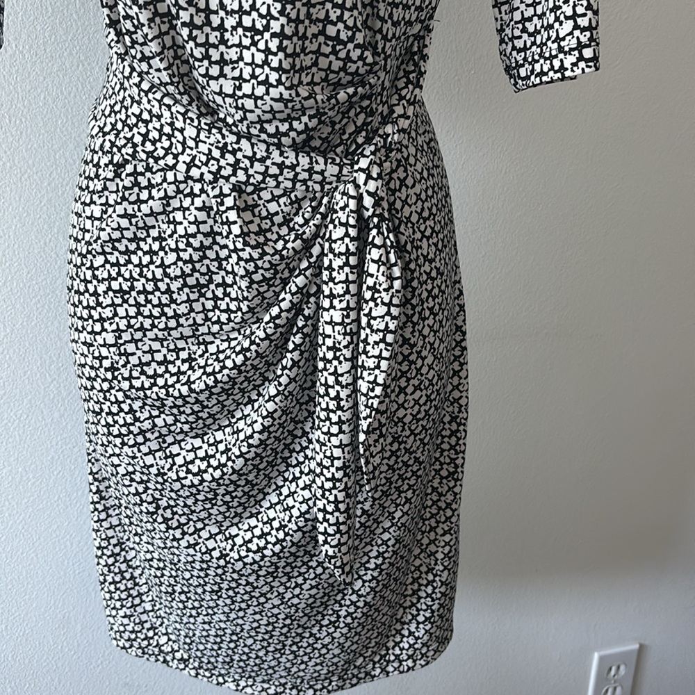 VTG 90s KBS Dress M Side Tie Mod Mini Ruched Stretch Parisian Quiet Luxury Y2K - Picture 12 of 13